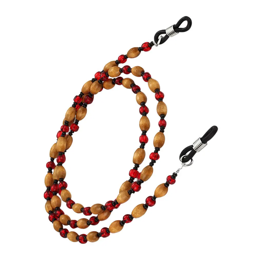 

Wooden Beads Strap 66cm Red Adjustable Rubber Ends Women Glasses Chain Sunglasses Glasses Strap For Women Holder Necklace