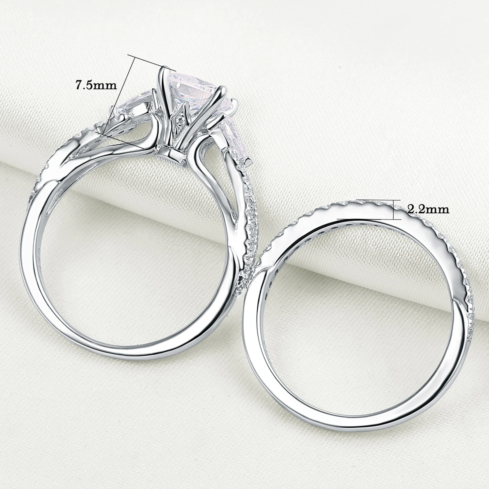 Newshe 2 Pcs Wedding Ring Set 925 Sterling Silver 1.7 Ct Princess Pear Cut AAAAA CZ Engagement Rings for Women Trendy Jewelry