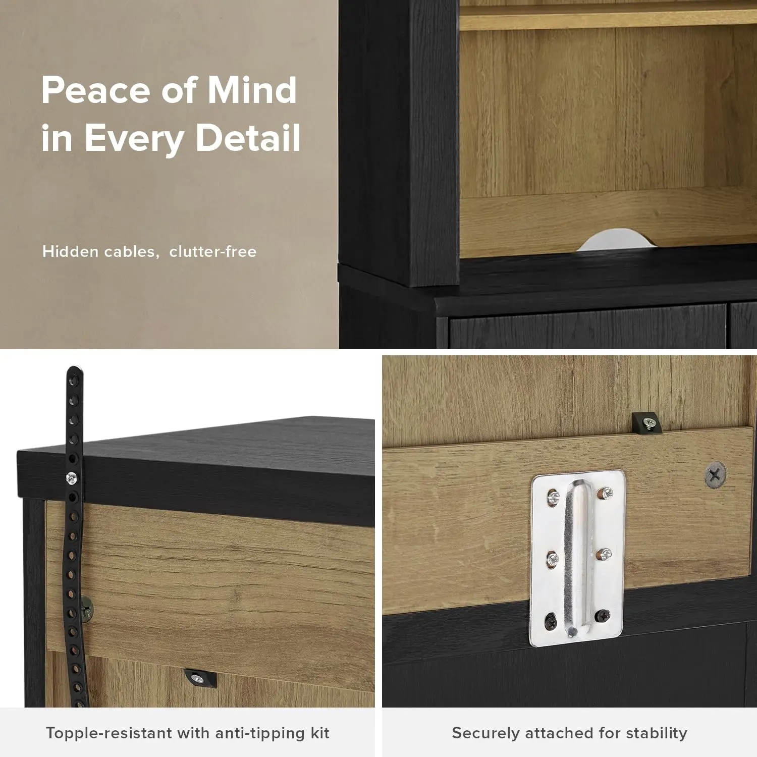Storage Cabinet Hutch Buffet, Kitchen Pantry Coffee Bar, Display Case Door Shelf Living Room, Black Oak Arched, Customized