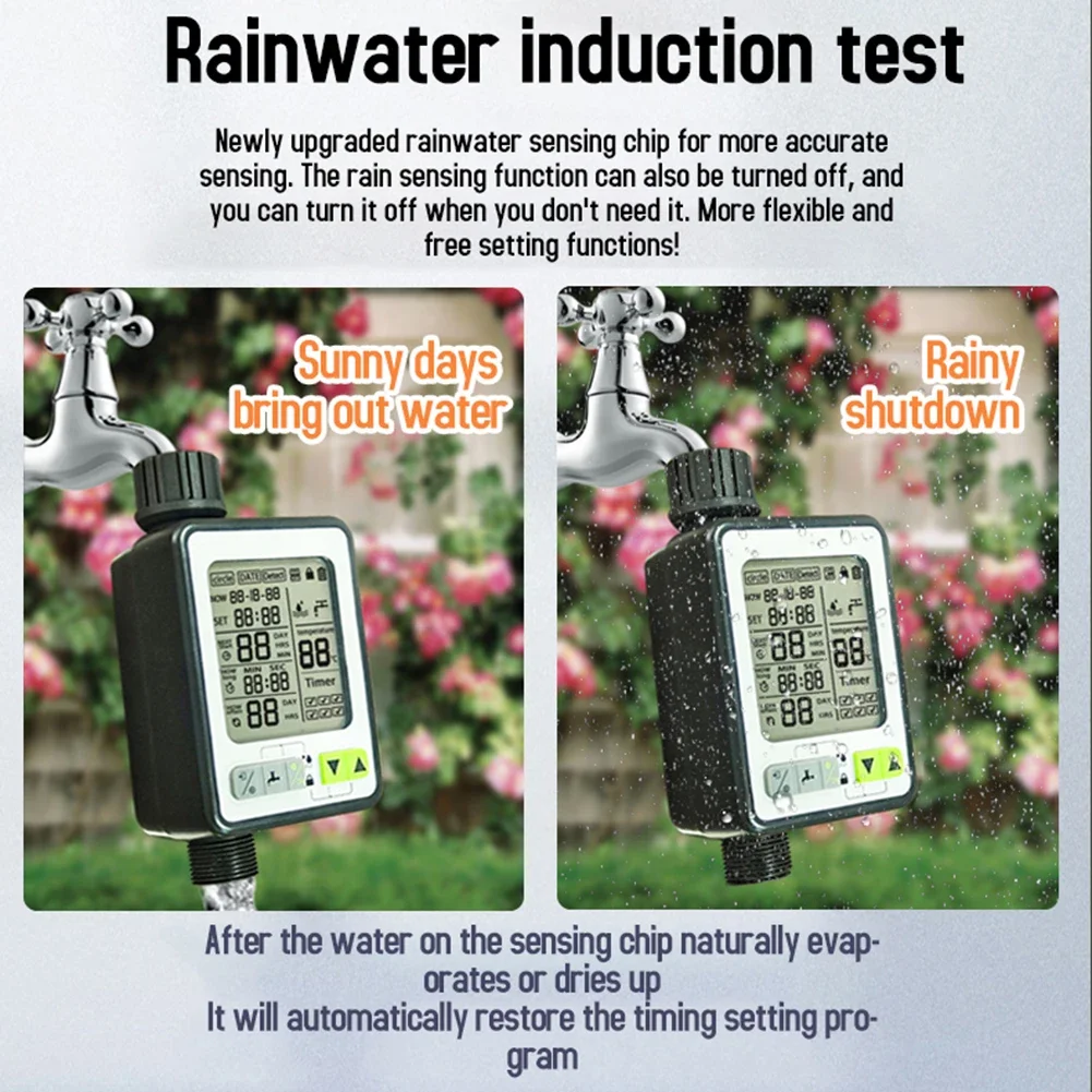 Garden Irrigation Water Timer with Rain Delay Waterproof Automatic Water Timer 3.2in LCD Screen Garden Drip Accessories