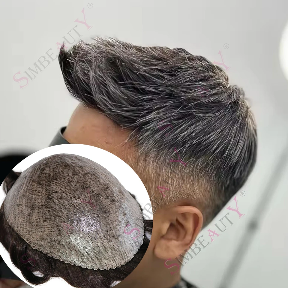 

Natural Hairline Europen Grey Brown Full Thin Skin Toupee for Men 1b30 Human Hair Male Wigs Replacement Systems Cheap Hairpieces