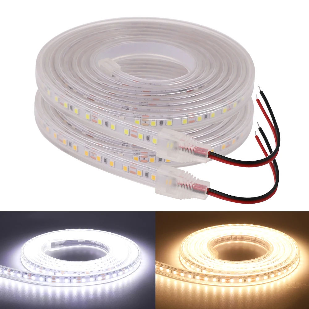 Taśma świetlna LED 12V IP68 wodoodporna SMD2835 120Leds/m taśma LED elastyczna wstążka biała/ciepła biała światła LED do domu druciana 2PIN