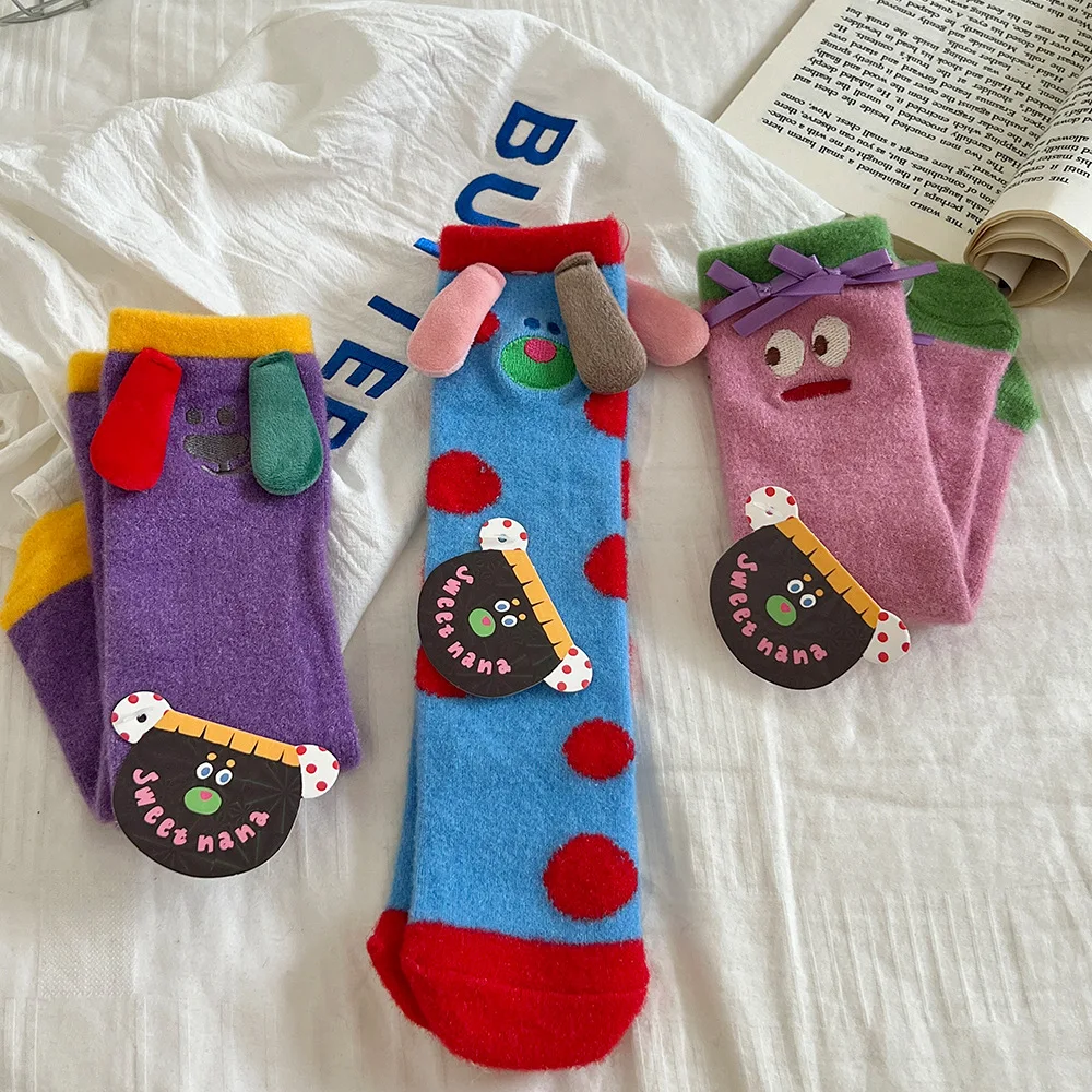 

Funny Cartoon Socks Women's Strange Cartoon Small Cute Autumn Winter Coral Velvet Thickened Warm Socks Floor Sleeping LongSocks
