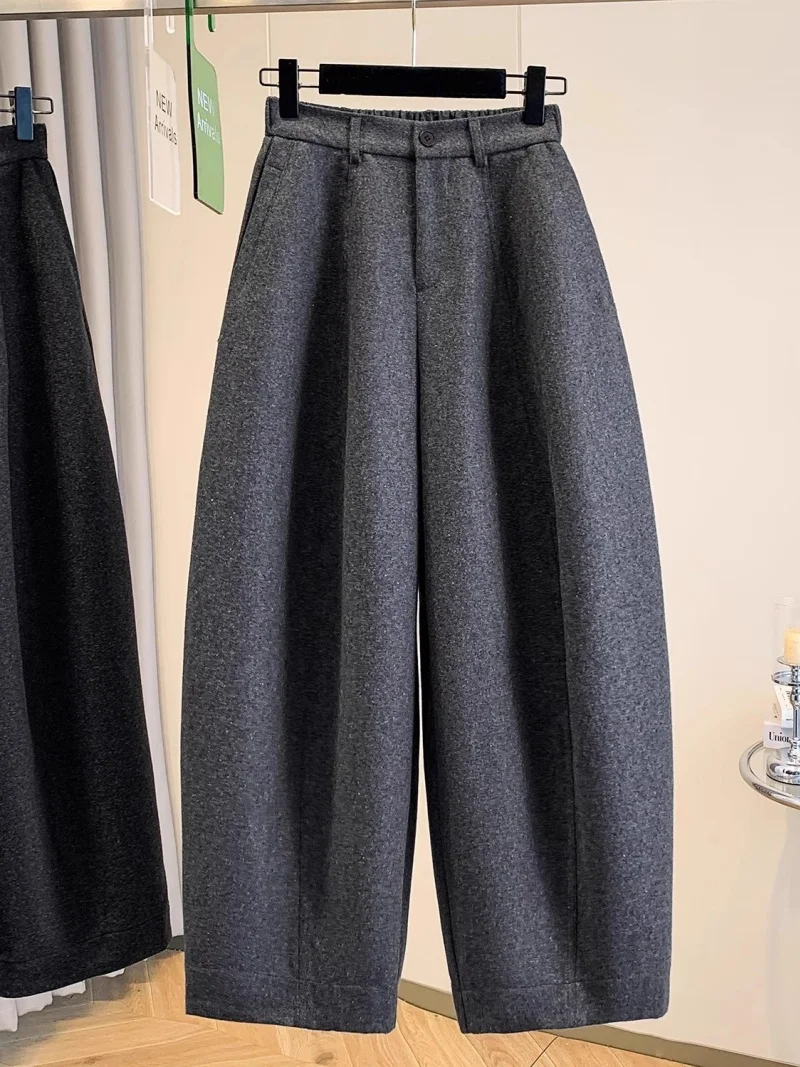 Woolen Pants For Woman Winter 2025 Autumn Spring Large Size New Item Gray Straight Leg Trousers w1302