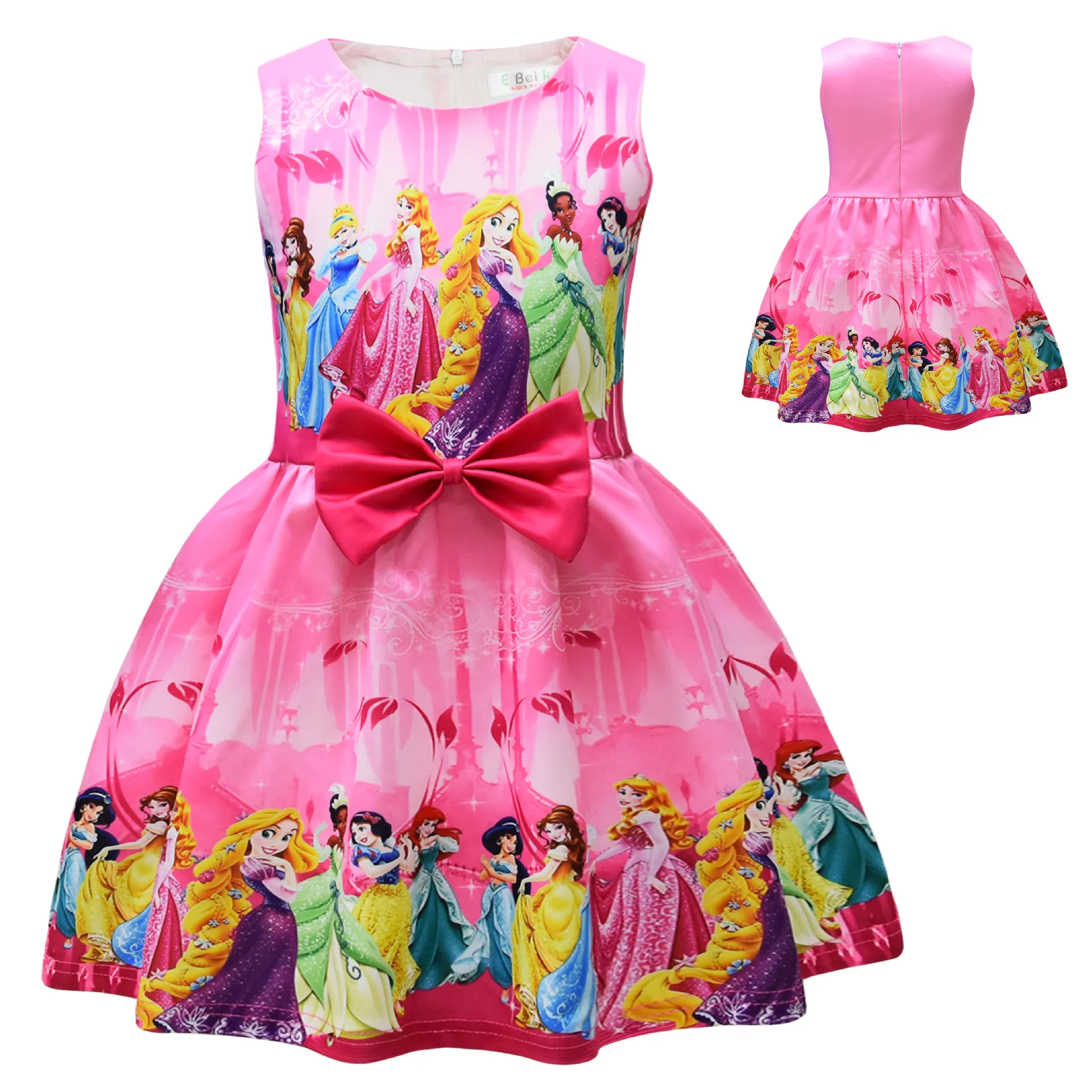 2024 Cinderella Snow White Princess Children\'s Girls Dress  Long Hair Belle Mermaid Dress Skirt Birthday Party Gift for Kids