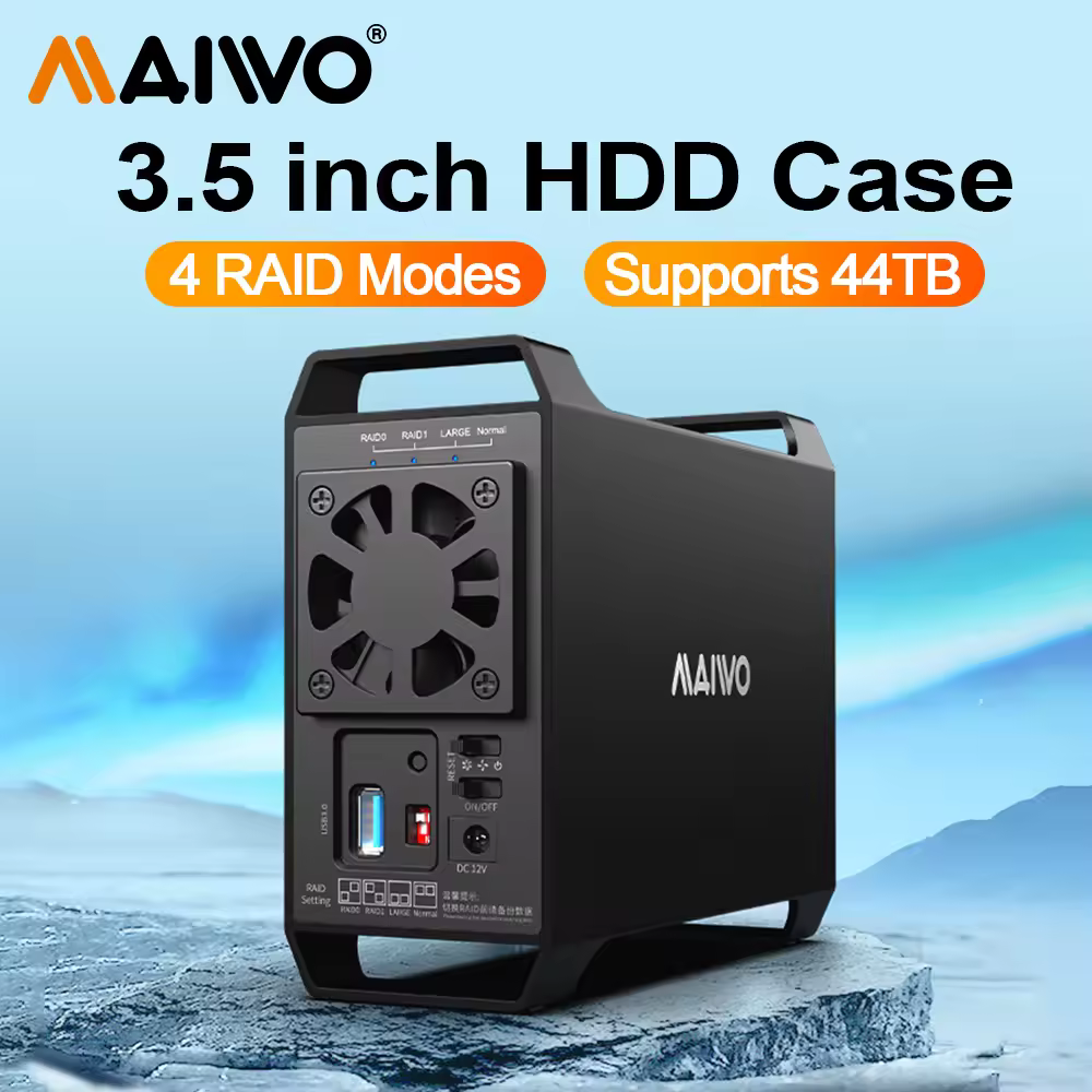 MAIWO 3,5 Zoll Dual Bay Externes Festplattengehäuse Array-Schrank SATA-Festplatten-Array mit 4 RAID-Funktionen für 3,5 Zoll Festplatte