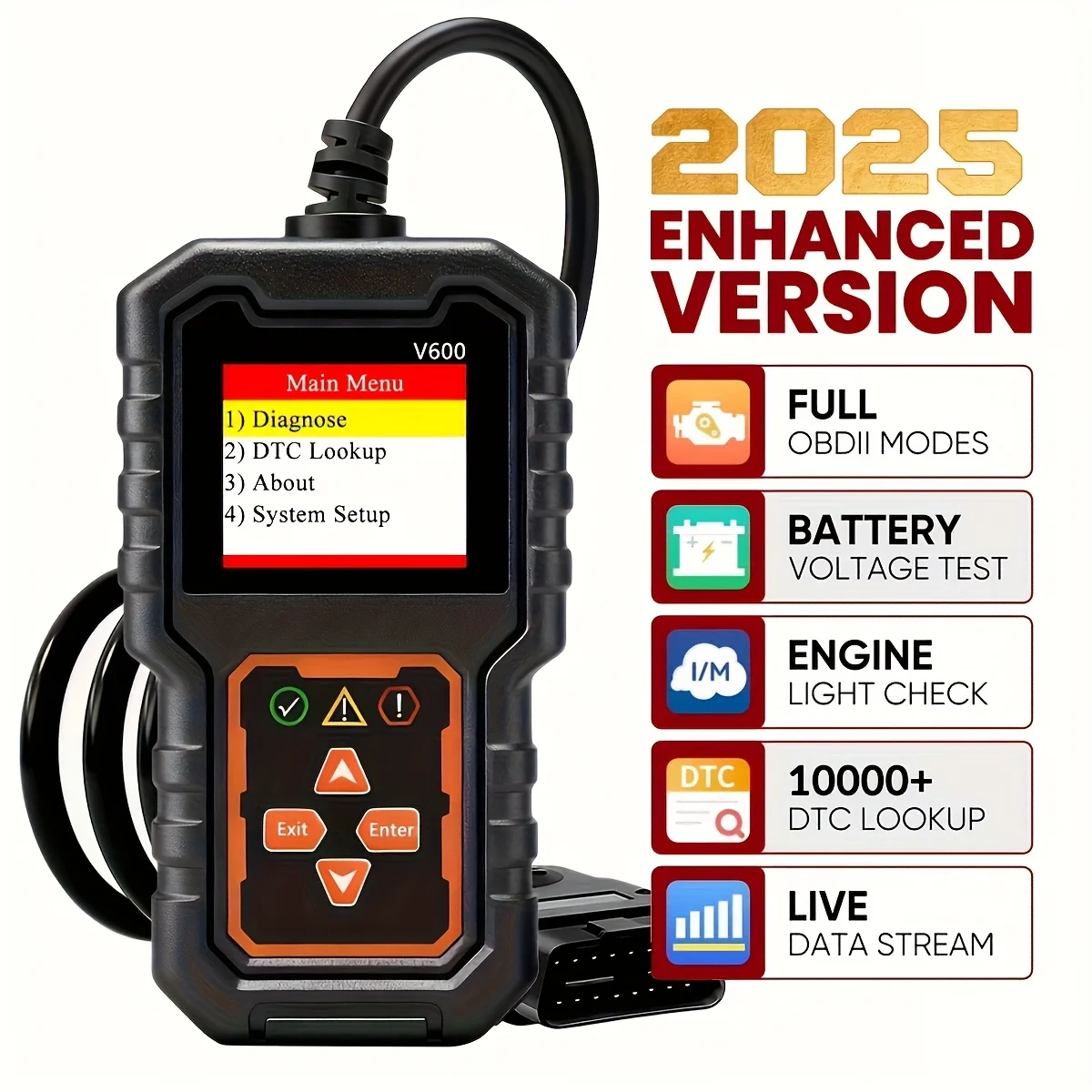 2025 Latest Obd2 Scanner Code Reader Car Engine Fault Scanner Can Diagnostic Scan Tool, Reads and Clears Error Codes for All Obdii/Eobd Protocol Vehicles Manufactured after 1996, No Battery Required