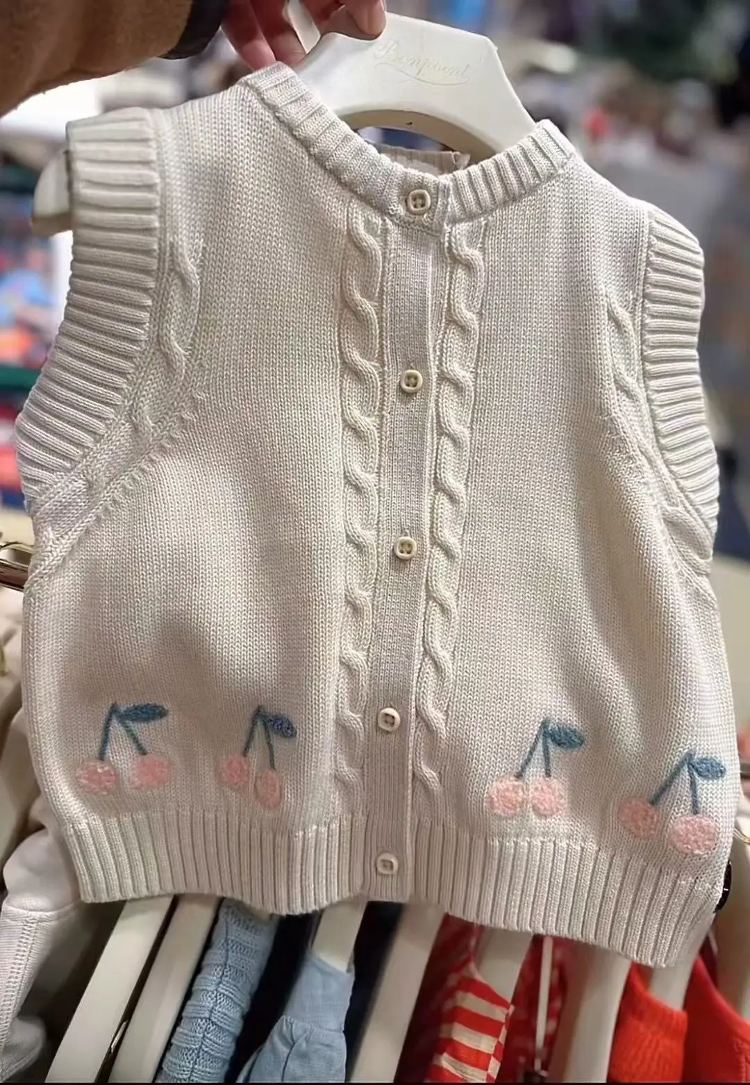 2025 new spring bp kids vest for girls cute cheery print knit tops sweaters outwear clothing