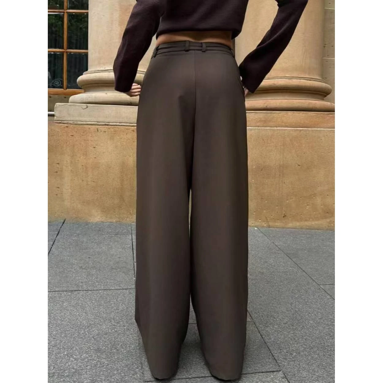 Women's Straight Leg Wide Leg Pants High Waist Trousers Design Sense Drapey Suit Pants Autumn Winter Irregular Splicing
