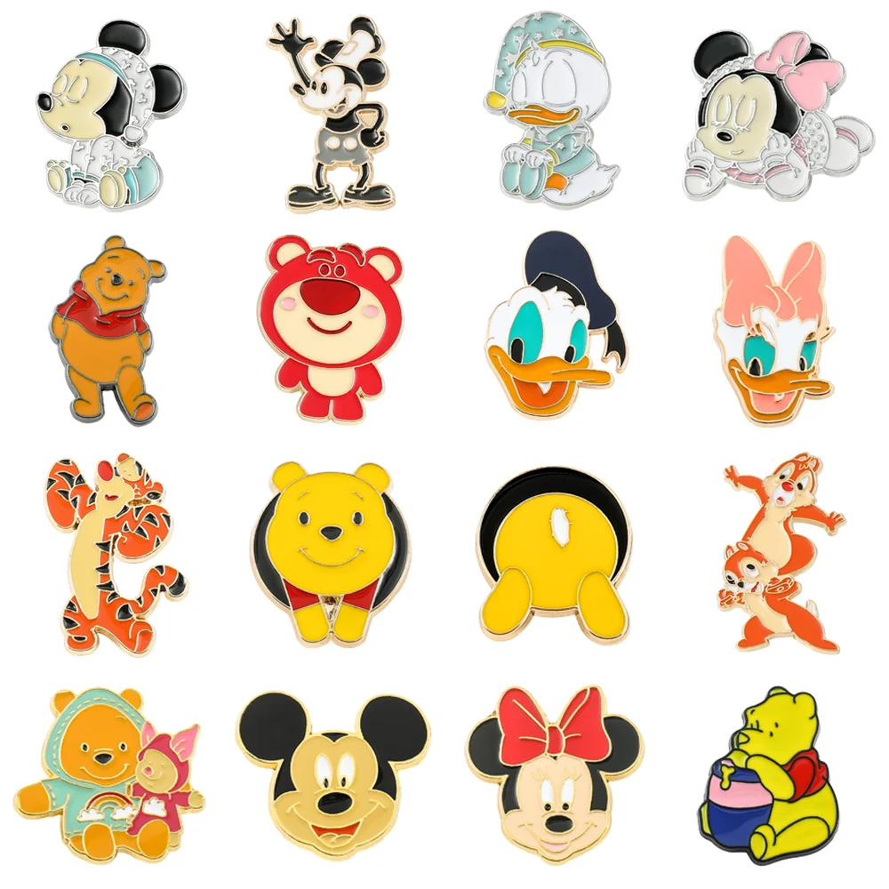 Disney Mickey Minnie Enamel Pin Kawaii Cartoon Donald Duck Pooh Bear Chip Dale Metal Badge Brooch Jacket Jeans Lapel Pin Jewelry