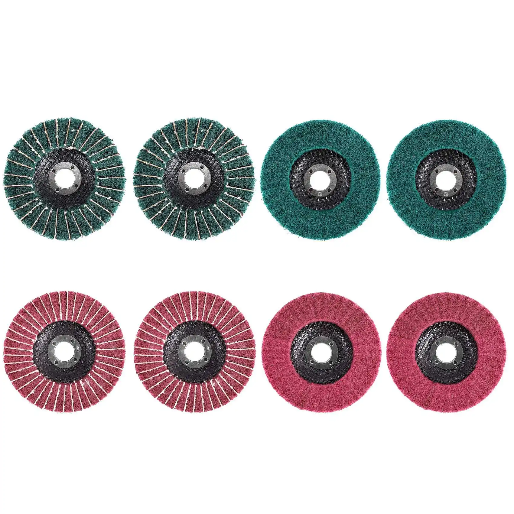 

8PCS 4 Inch Red & Green Nylon Fiber Flap Discs Set Assorted Sanding Grinding Buffing Wheels for Angle Grinder