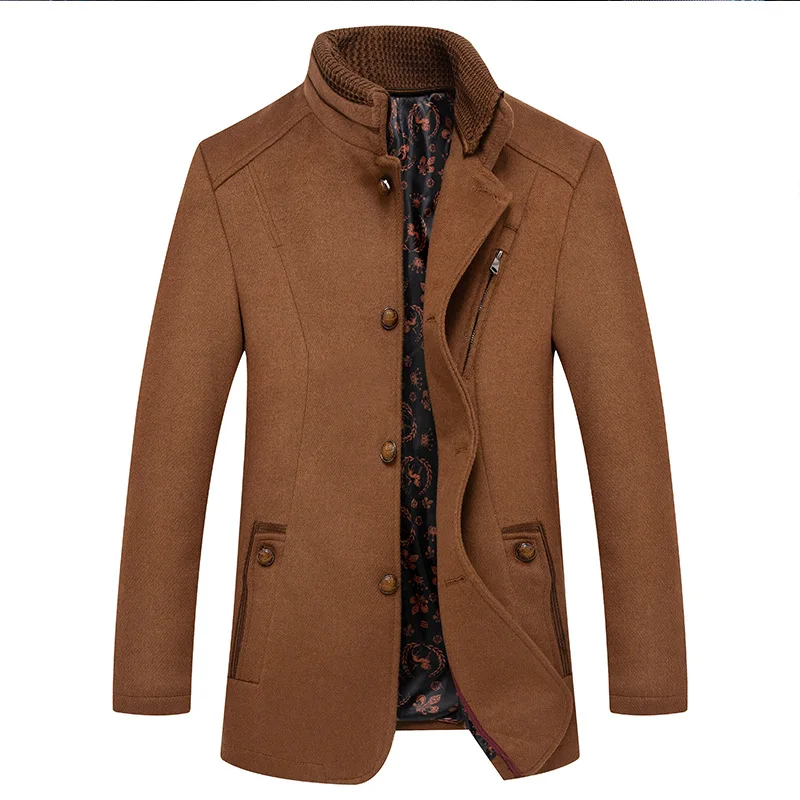New Winter Men Stand-up Collar Woollen Trench Coats Male Business Casual Cashmere Blazers Jackets Overcoats Quality Suits Coats