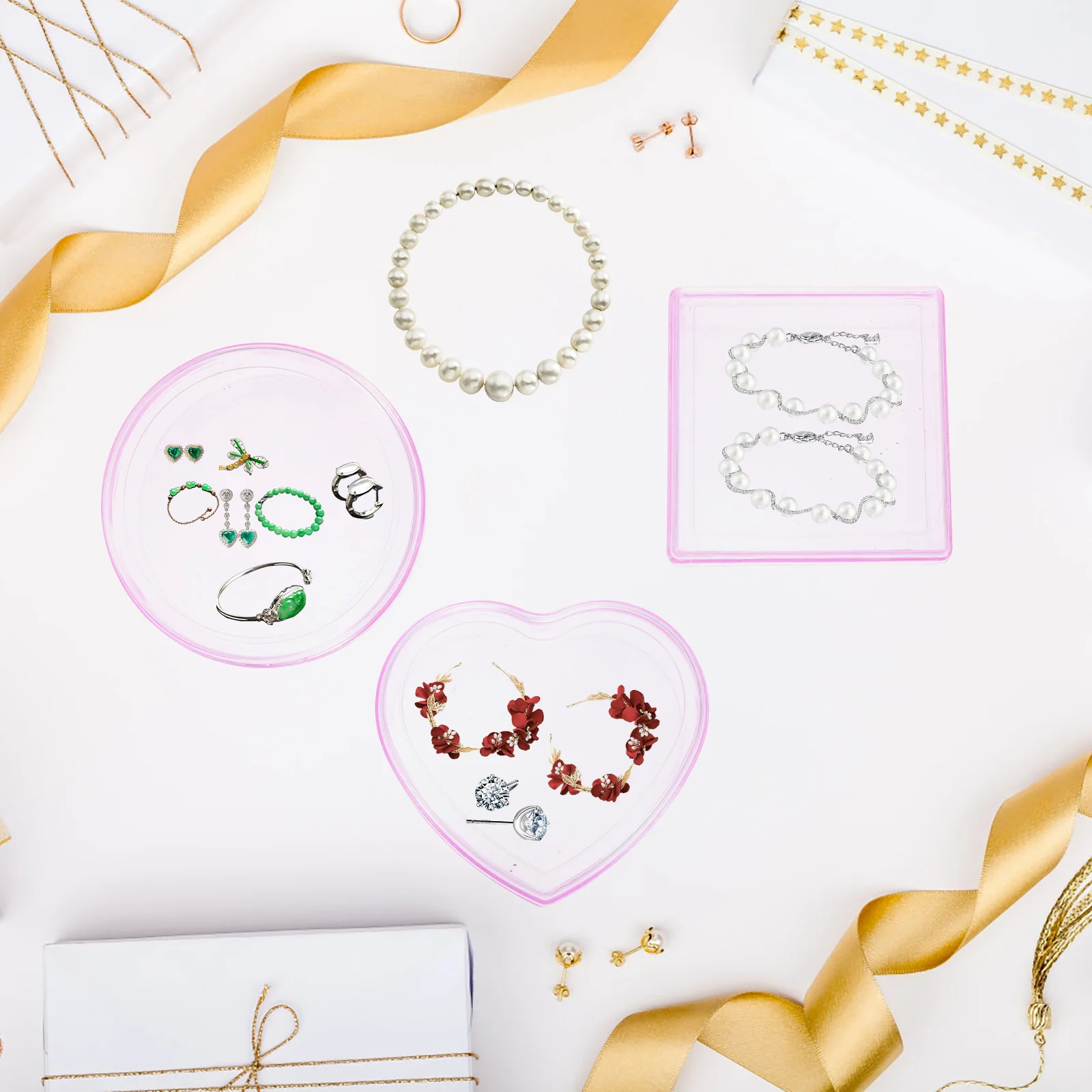 

3pcs Decorative Boxes Premium Plastic Portable Storage Container for Candies Desserts Jewelry Coins Small Items Multi Purpose