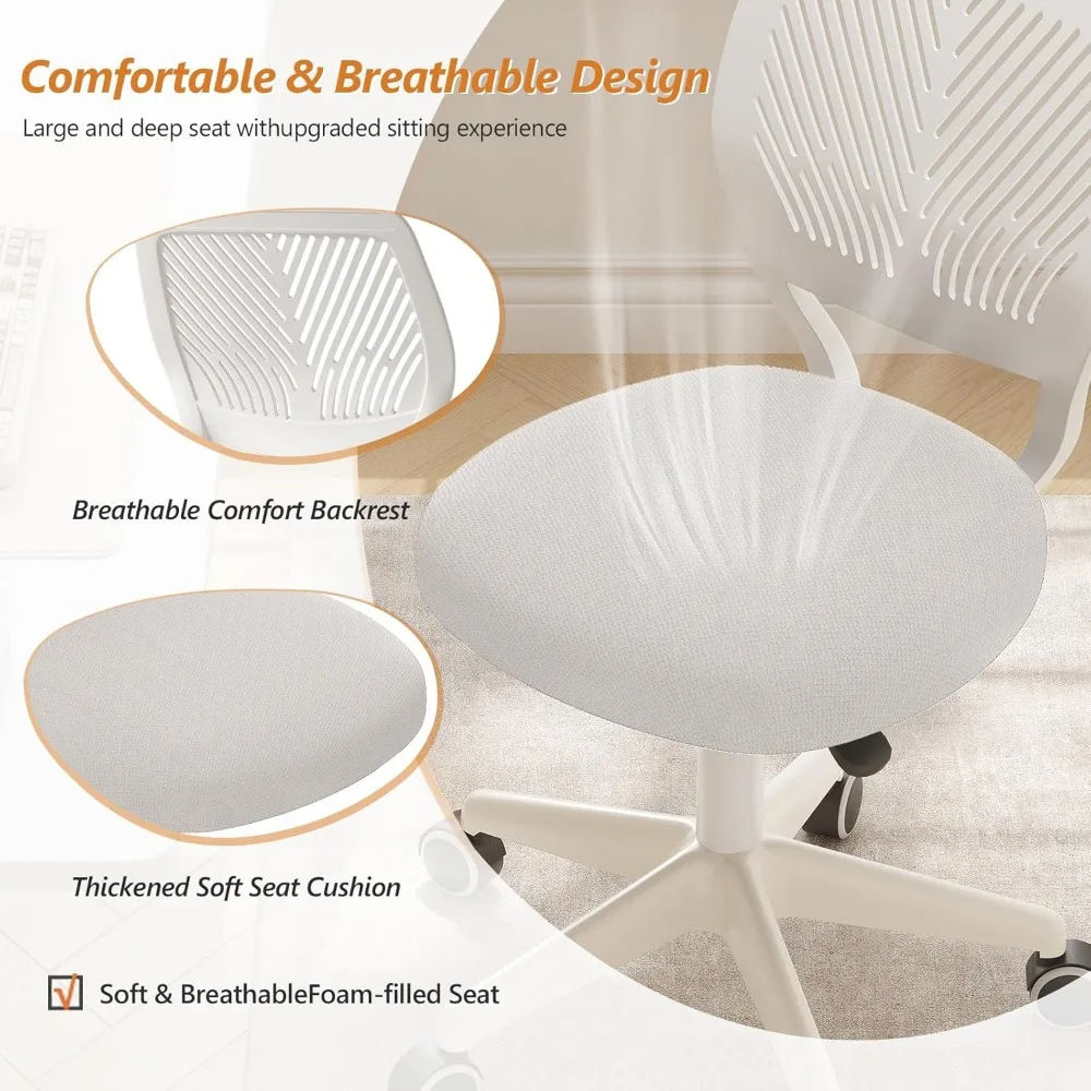 Ergonomic Adjustable Height Swivel Rolling Office Chair with Soft Mesh Cushion for Small Study and Comfortable Use