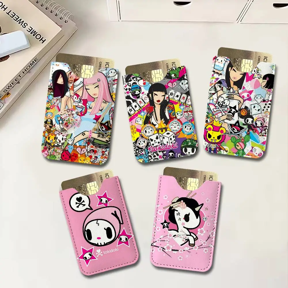 T-TokidokiS Girl Men Leather Card Case, Minimalist Mini Credit/Bus ID Card Holder, Small Compact for Office Business