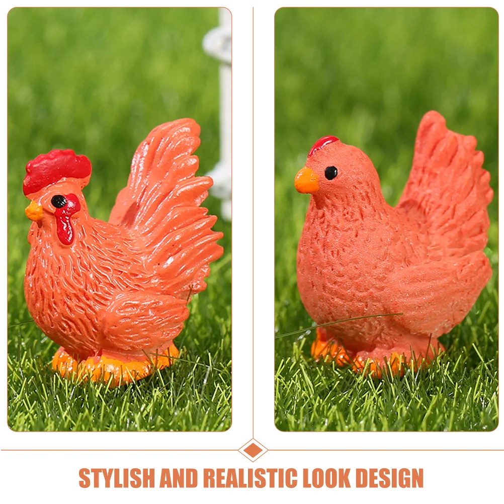 10 Pcs Miniature Micro Landscape Ornament Cock Household Garden Decoration Chicken Cupcake Toppers Resin Figurine