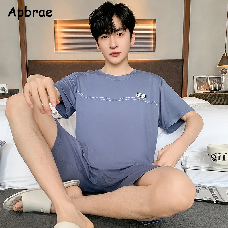 Summer Modal Men Pajamas Soft Cool Short Sleeves Pajama Luxury Man Homewear Plus Size L-4XL Fashion O-neck Solid Sleepwear