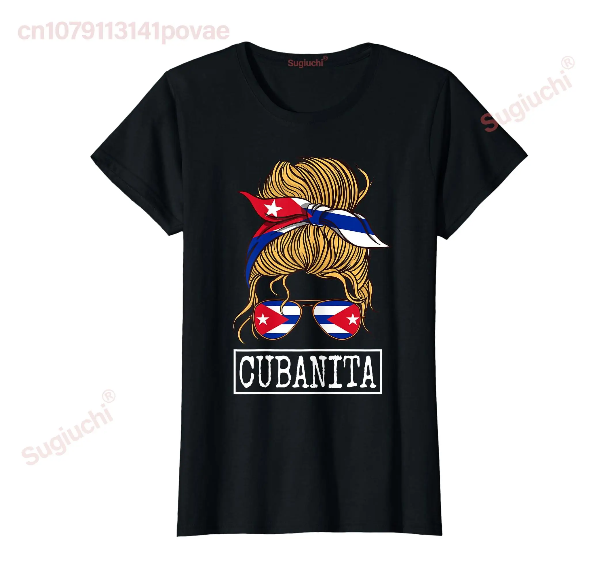 100% хлопок Cubanita спутанные волосы женский пучок свободный флаг Кубы для девочек Футболка Повседневная Удобная футболка летние футболки