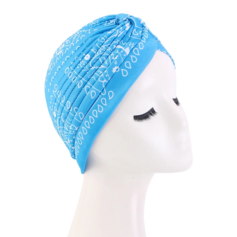 Neue Frauen Drucken Blume Knoten Krebs Rüschen Chemo Hut Beanie schal Turban Kopf Wrap Gestrickte Kappe Haarausfall Zubehör – Detail 31