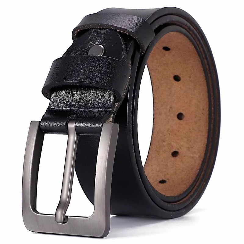 105 125cm High Quality Men Belt Luxury Black Brown Choice Pure Cowhide Needle Retro Genuine Leather Buckle Factory Wholesale