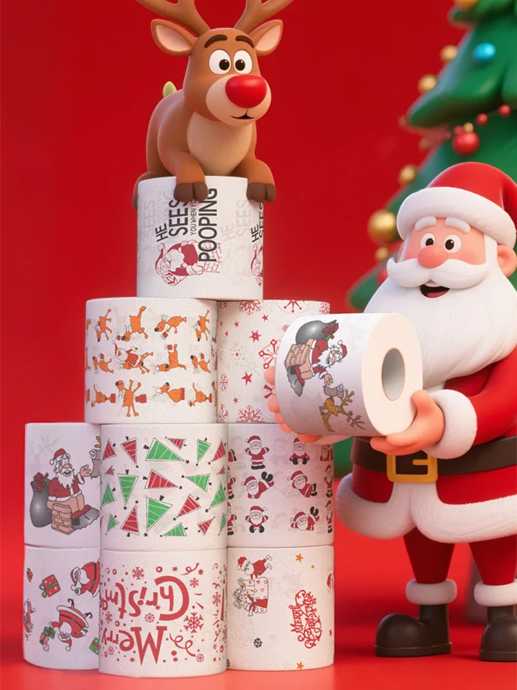 

Toilet Paper Christmas Pattern Series Roll Paper Santa Claus Reindeer Hygienic Paper Creative Toilet Papers Rolls Funny Napkins