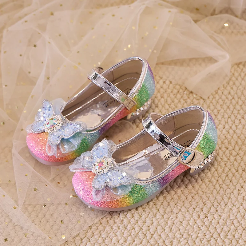 2026 Spring New Girls' Dress Princess Shoes Simple Versatile Kids Rainbow Casual Shoe Comfort Non Slip Girls Leather Shoes