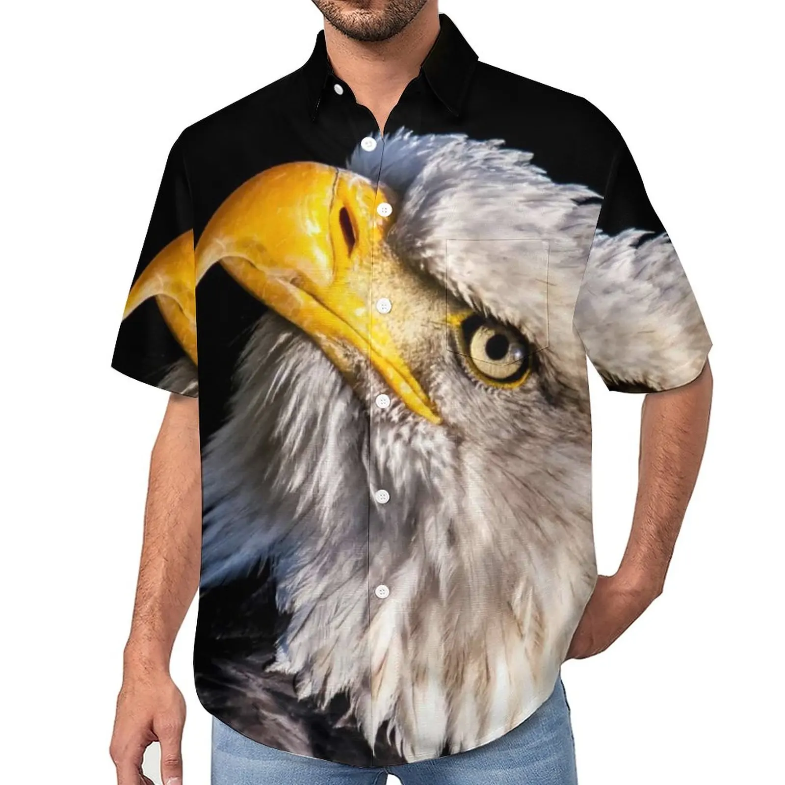 

Bald Eagle Vacation Shirt USA Eagle Spirit Summer Casual Shirts Men Streetwear Blouses Short Sleeve Design Clothing Plus Size