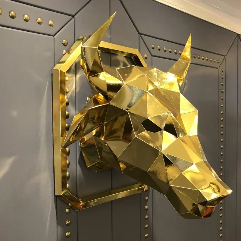 big cow head ornament wall hanging store arrangement gold origami home wall decoration 1 piece manual DIY assembly