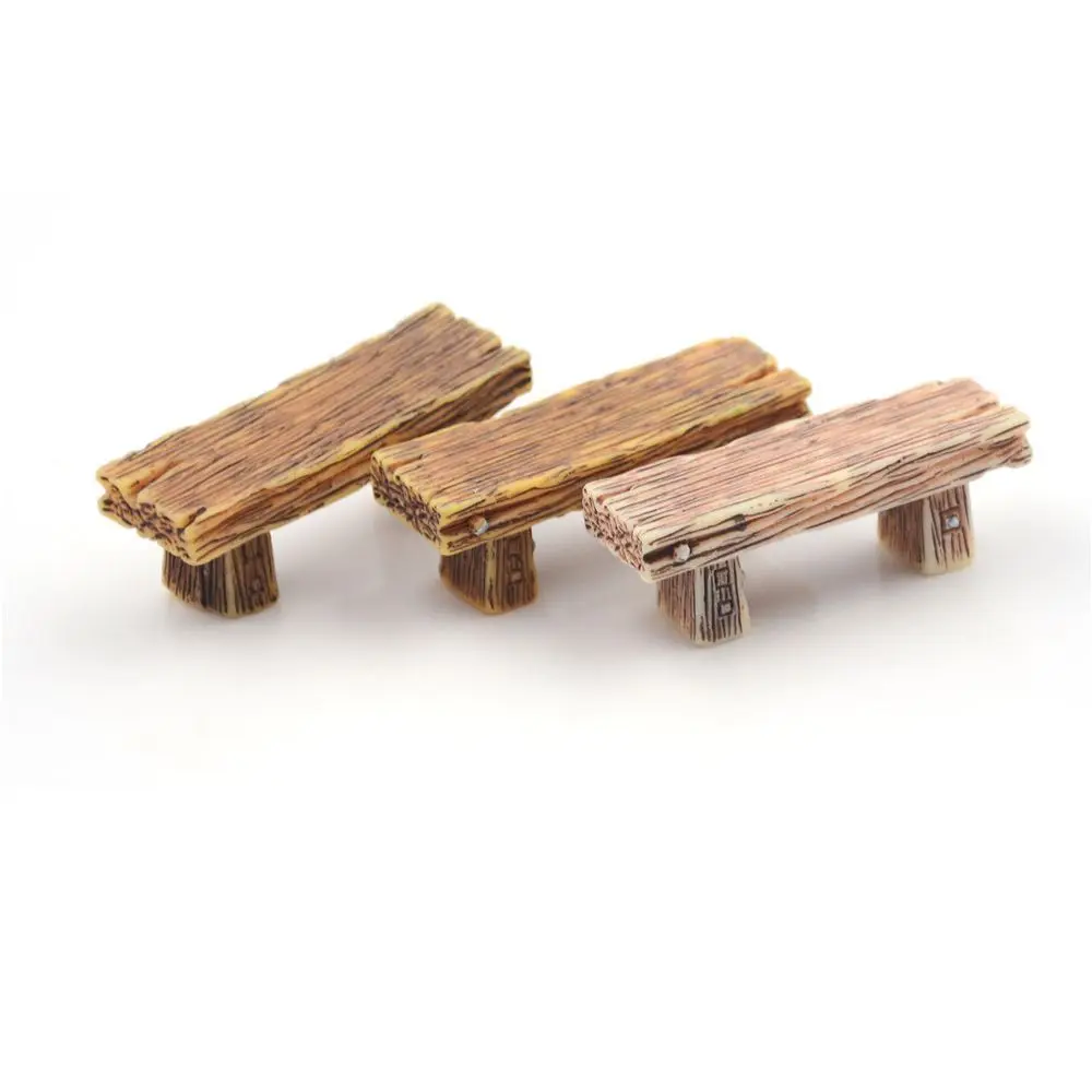 Landscaping Double Stool Landscape Decoration Wood Bench Figurine Mini Wooden Chair Long Wood Bench Miniature Mini Wood Bench