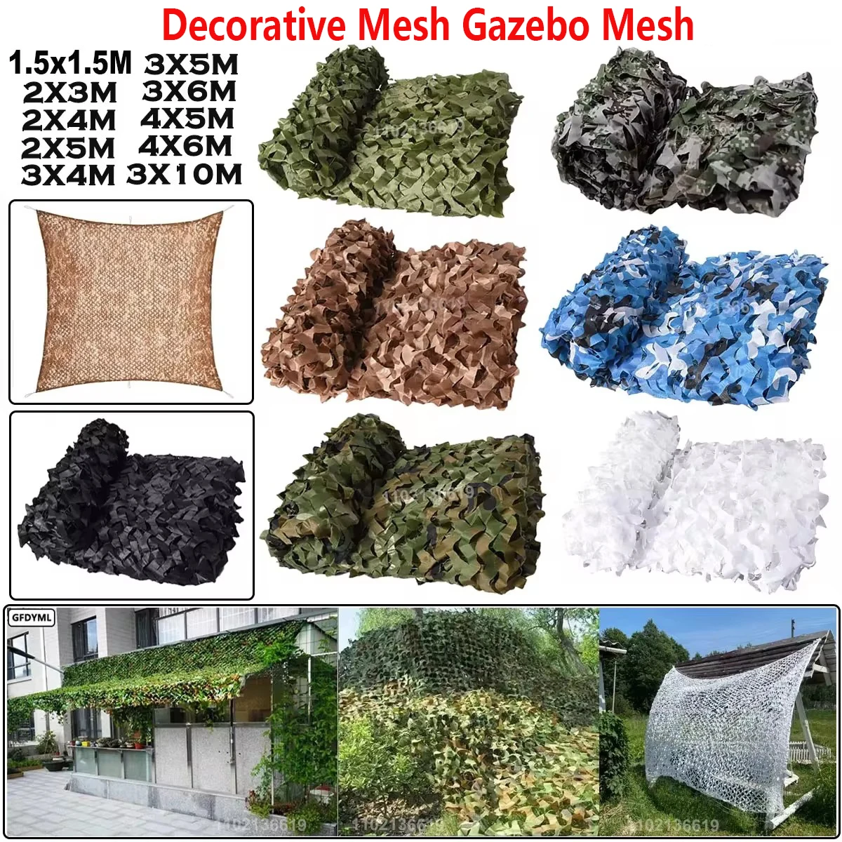 Sunshade Mesh Hunting Mesh Garden Gazebo Mesh Car Awning Decorative Mesh White Green Black Jungle Desert Color