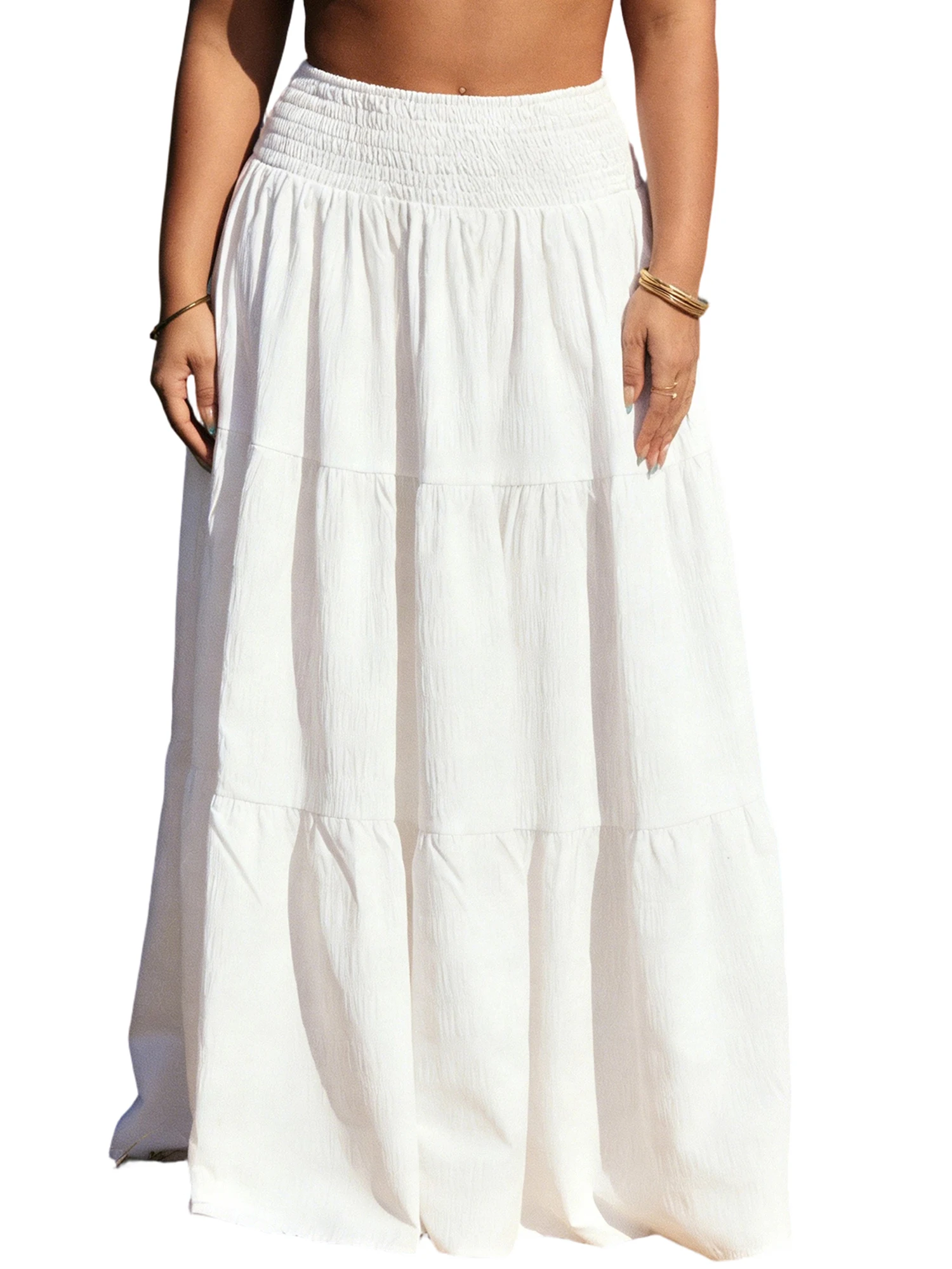 

Women s Plus Size Skirt Elegant Solid Color High Waist Long Pleated Skirt for Party Work Daily Wear