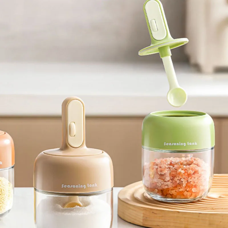 Stretchable Seasoning Tank New Household Lid Scoop Integrated Glass Slat Shaker Nordic Style Transparent Moisture-proof Jar