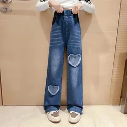 Girls Solid Jeans Spring Summer Children Pants Fashion Clothes Teenage Student Kids Blue Denim Trousers 4 6 7 9 10 12 Years Old