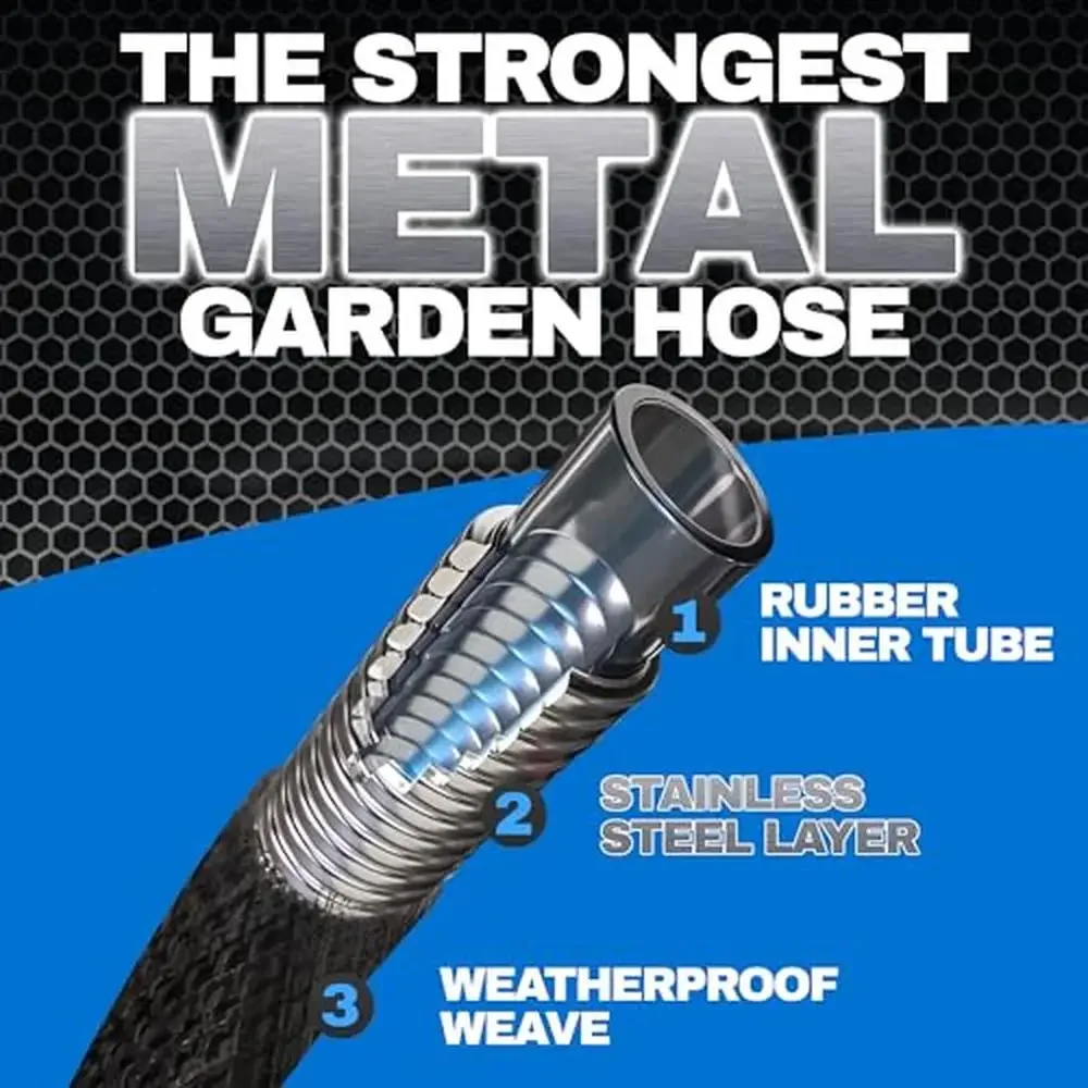 Hydrosteel 25Ft Garden Hose Steel Metal Water Hose 25Ft Heavy Duty Flexible Lightweight Crush/Kink Resistant Commercial