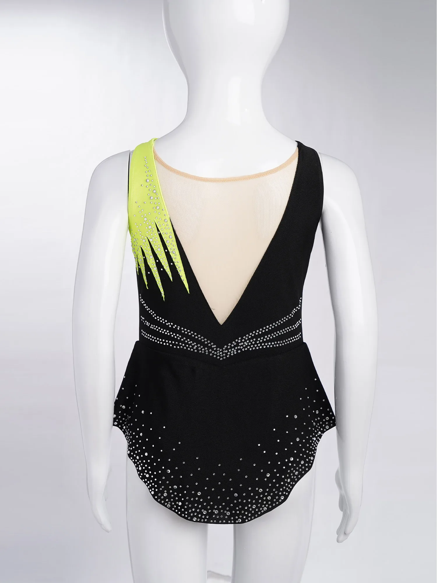 Платье-купальник со стразами контрастного цвета для художественной гимнастики для девочек, костюм для фигурного катания, балета, танца, акробатики, костюм для выступлений