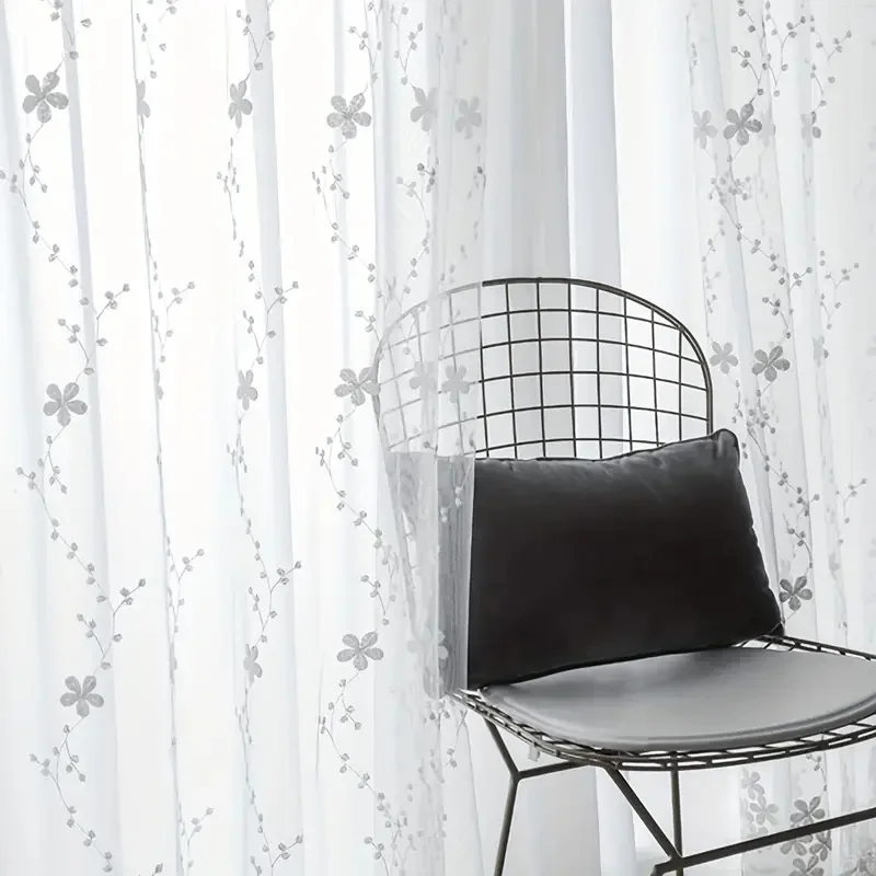 Living Room and Bedroom Sheer Curtains, Transparent Window Curtains, White Milk-stitched Curtains