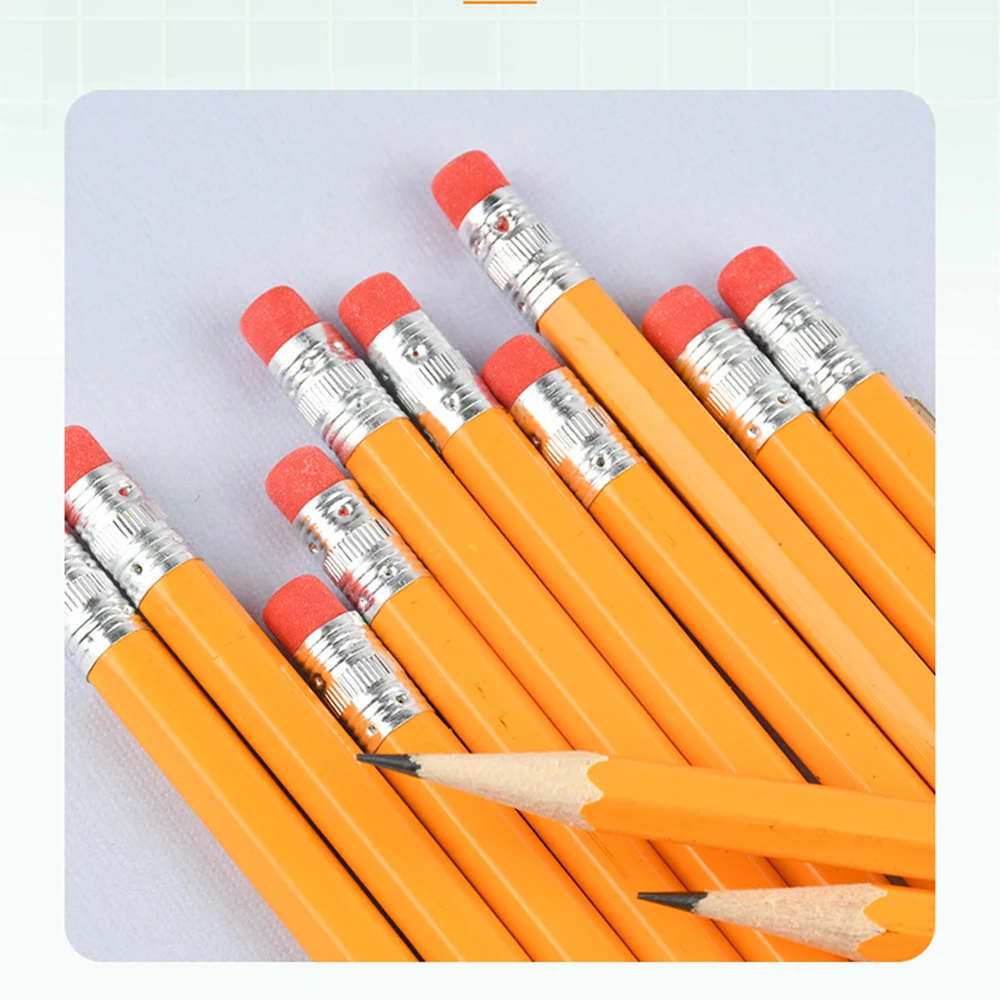 10 Pcs Creative Stationery Wooden hexagonal yellow pole pencil With rubber HB pencil for learning supplies painting