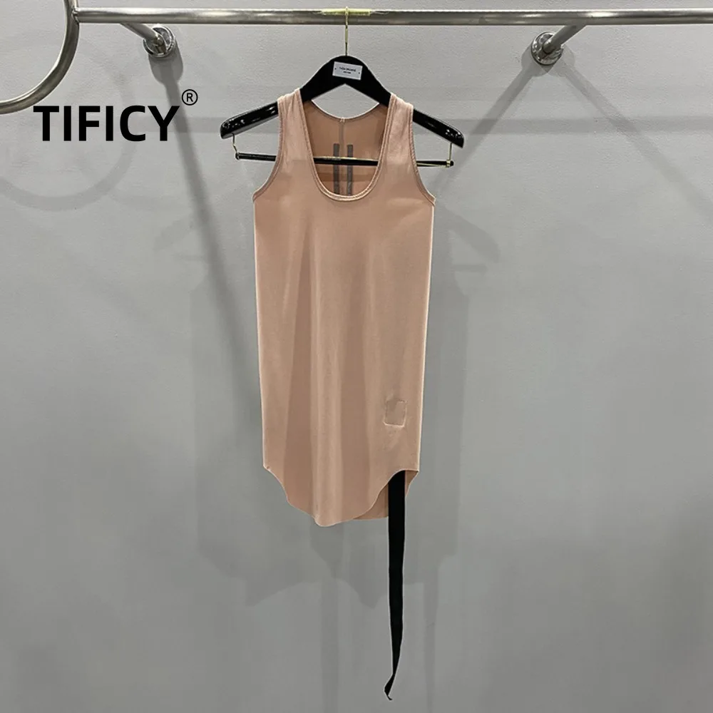 High Street Cotton Rick Tee T Shirt Women's Summer New Product Trendy Fashion Casual Solid Color Summer Ribbon Long Tank Top