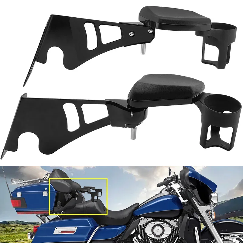 

Motorcycle Rear Armrests Adjustable With Drink Cup Holder For Harley Touring Electra Street Glide Ultra Tri Glides 1997-2013