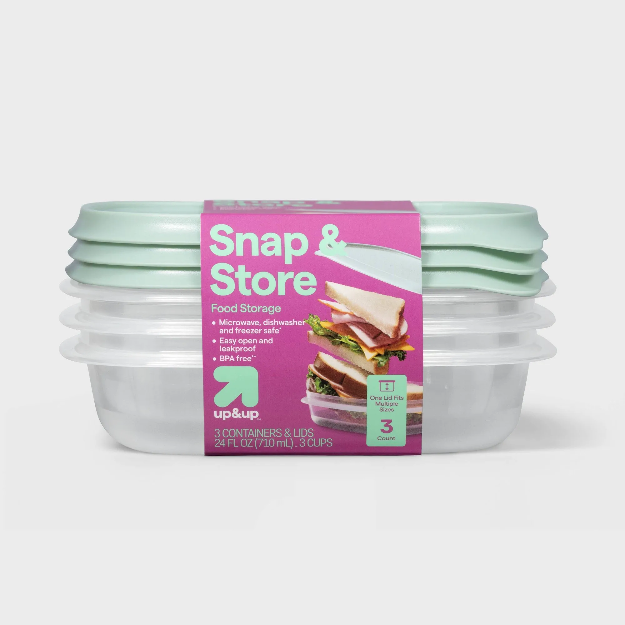 3ct Square Food Storage Containers With Snap Lids, Clear Reusable Meal Prep Boxes For Kitchen Organization