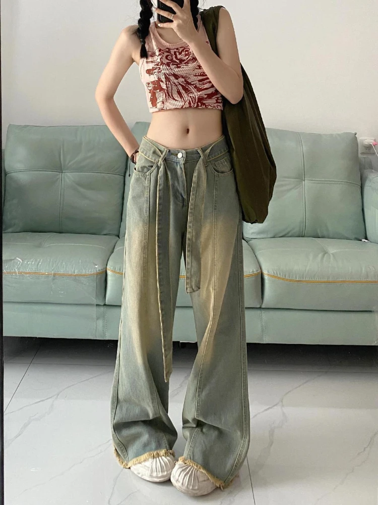 Jeans Donna Americano Retro Denim Moda Vintage Impero Casual Estetica Harajuku Primavera High Street Y2k BF Stile Figura intera