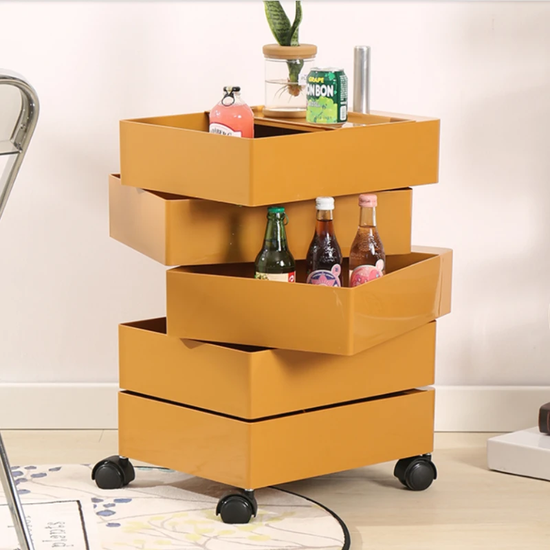 Rotating bedside table storage cabinet trolley ins movable storage rack minimalist modern bedroom creative storage cabinet