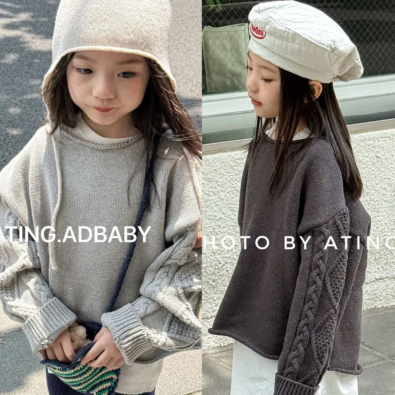 

Осенне-зимний вязаный свитер для девочек, однотонные топы с длинными рукавами, новый модный пуловер, детская одежда от 7 до 12 лет, удобная
