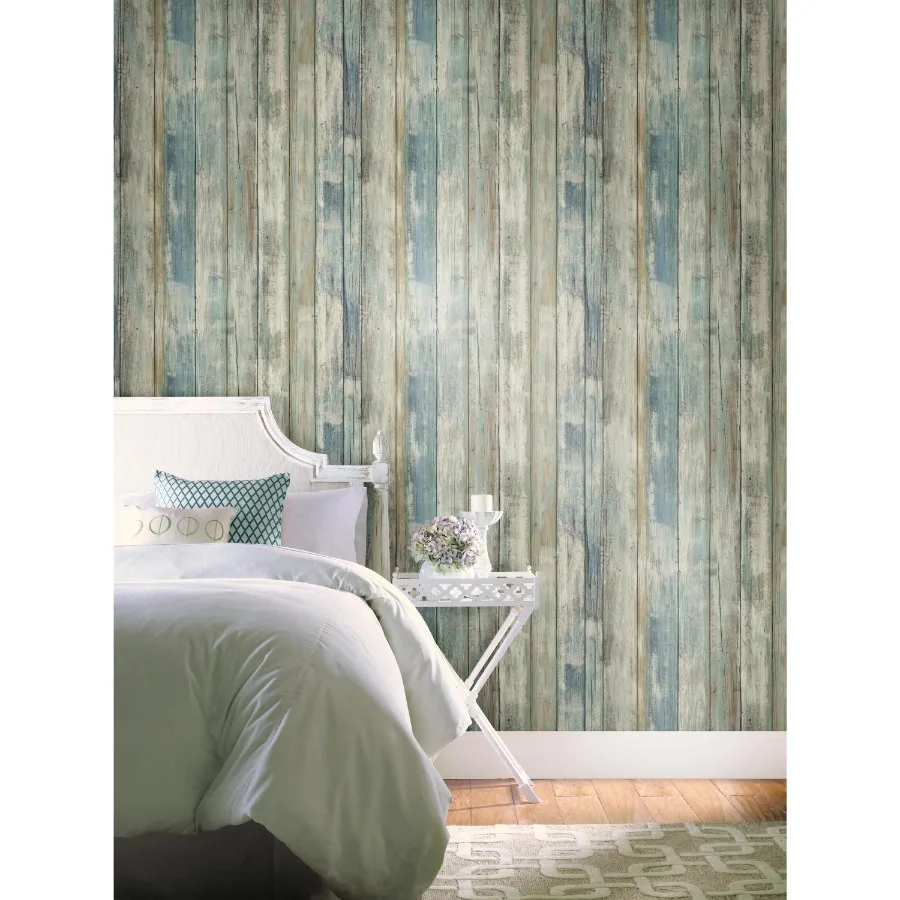 

Blue Distressed Wood Peel And Stick Wall Decor Wallpaper