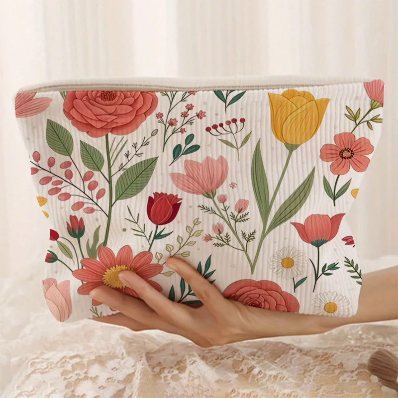 Flannel Zippered Makeup Pouch, Portable Travel Organizer, Sanitary Pad Storage Bag, Earphone and Cable Organizer Pouch