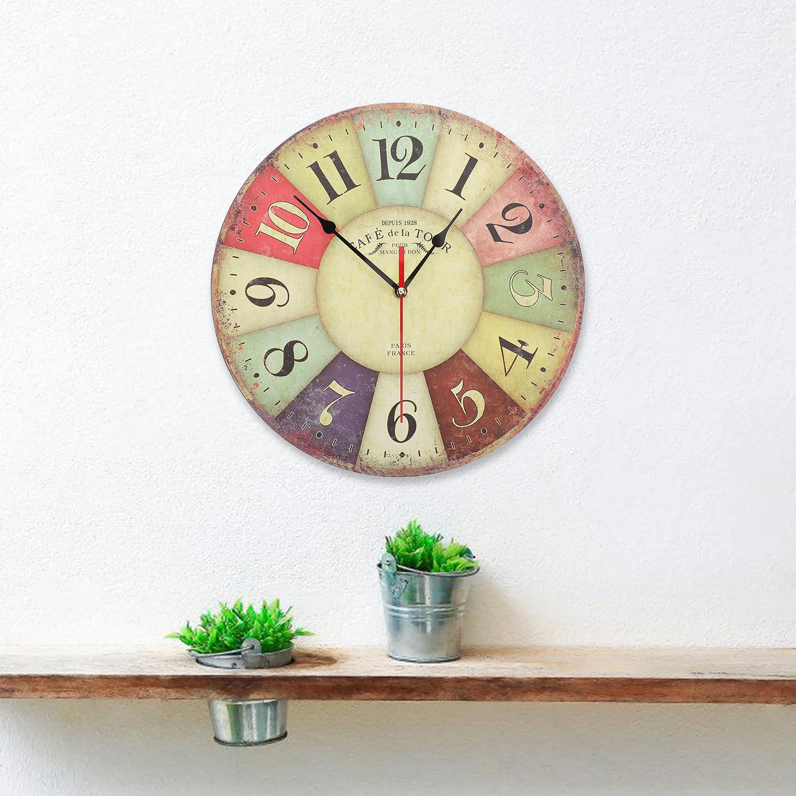 Large Wooden Wall Clock 34Cm Round Vintage Silent Non-Ticking Eco-Friendly Waterproof Decor For Living Room Office Home
