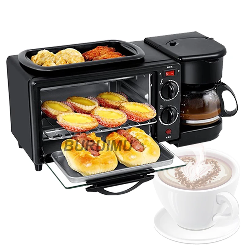 

Electric 3 in 1 Breakfast Machine Multifunction Mini Drip Coffee Maker Bread Pizza Oven Egg Omelette Frying Pan Toaster