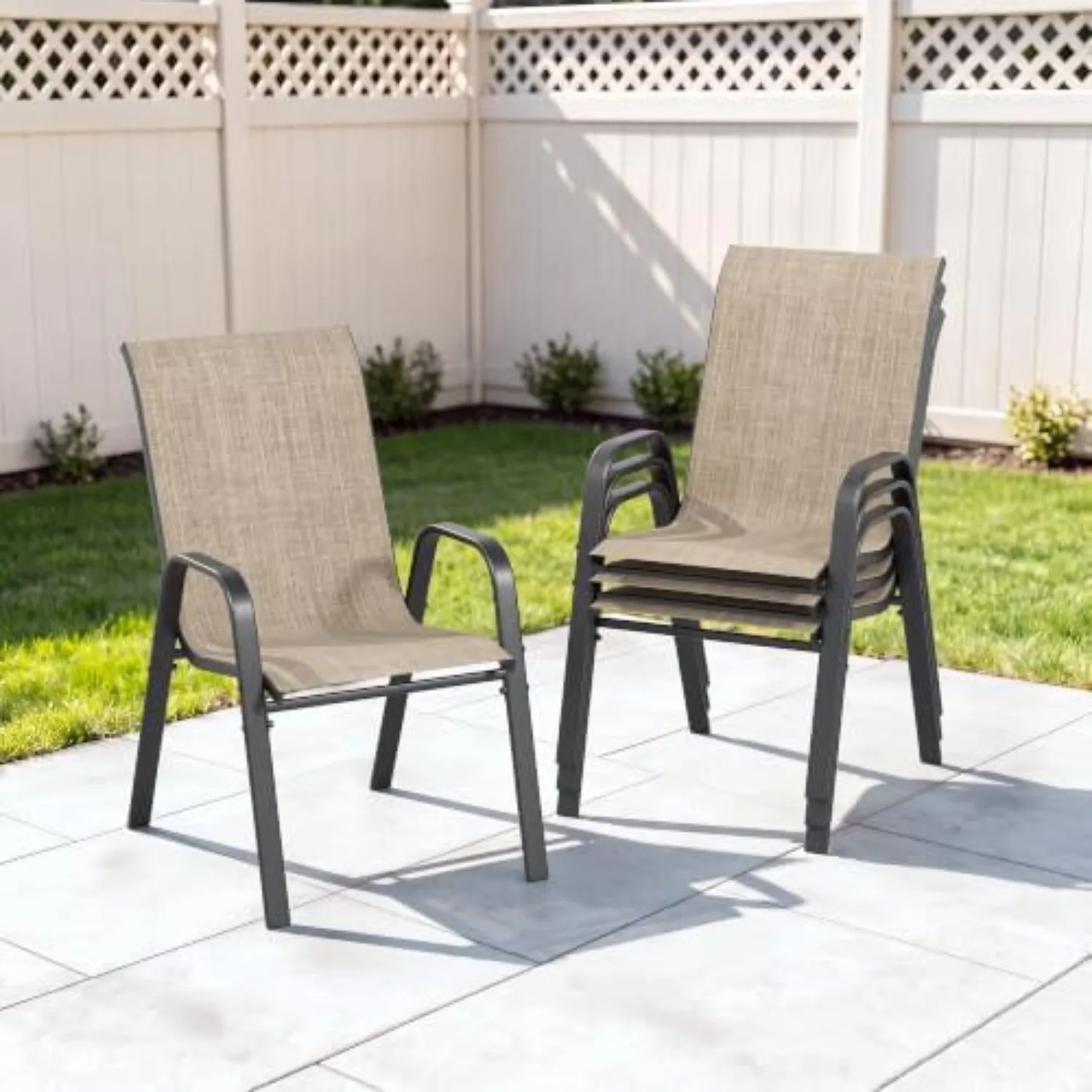 Outdoor Patio Chairs Set of 4 Stackable Dining Chairs All-Weather Textilene Furniture Set for Pool Deck, Backyard