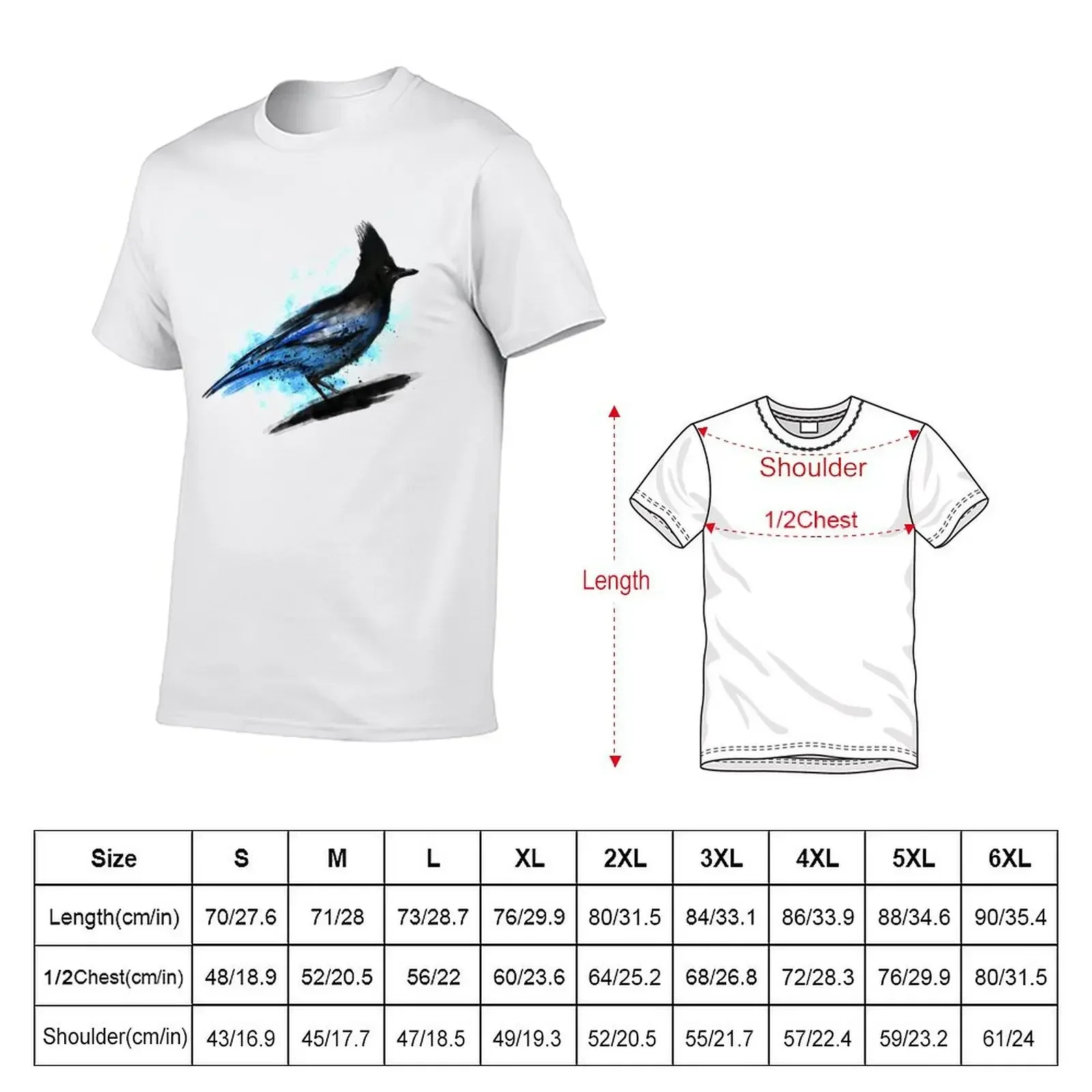 Dramabite Watercolour stellar blue jay bird artistic artsy animal painting T-Shirt cute clothes black t shirts for men