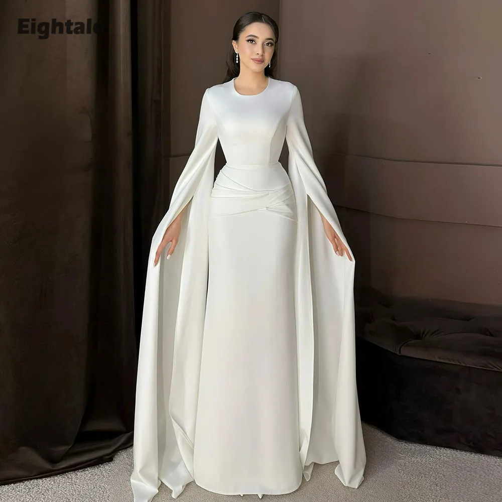 

Eightale арабское свадебное платье на заказ цвета слоновой кости атласное свадебное платье мусульманская русалка с длинными рукавами накидка невесты вечернее платье